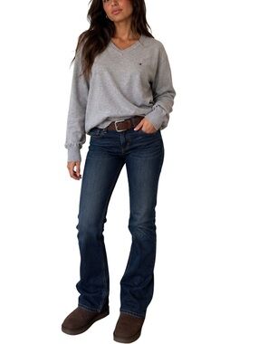 Tommy Hilfiger Gray V-Neck Sweater Women’s L Cotton Preppy Minimalist Pullover
